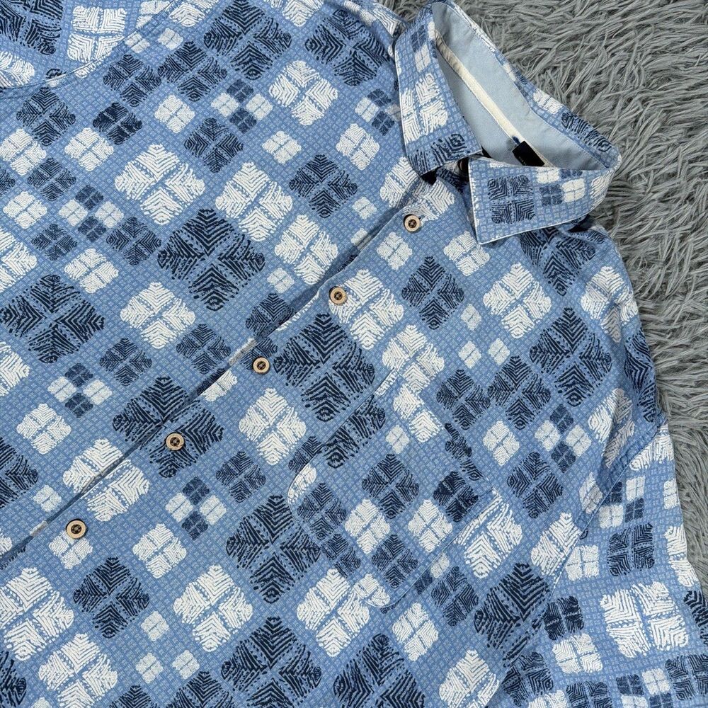 Nat Nast Shirt XXL Blue White Button Up Silk Blend Geometric All Over Mens
